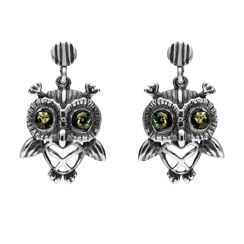 Sterling Silver Amber Owl Stud Earrings sold by C.W. Sellors