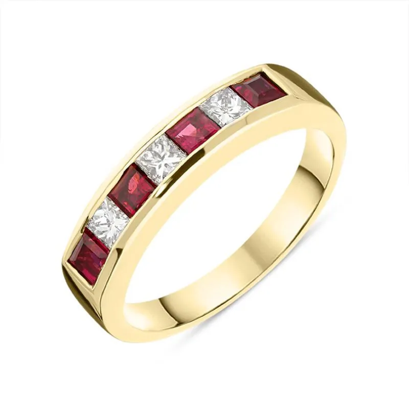 18ct Yellow Gold Ruby Diamond Princess Cut Half Eternity Ring D sold by C.W. Sellors