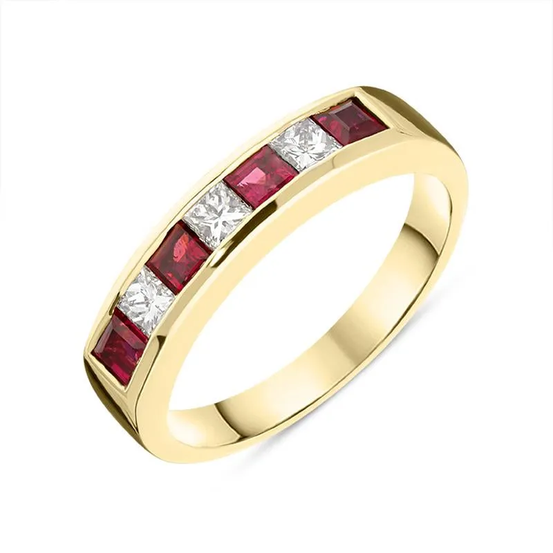 18ct Yellow Gold Ruby Diamond Princess Cut Half Eternity Ring D sold by C.W. Sellors