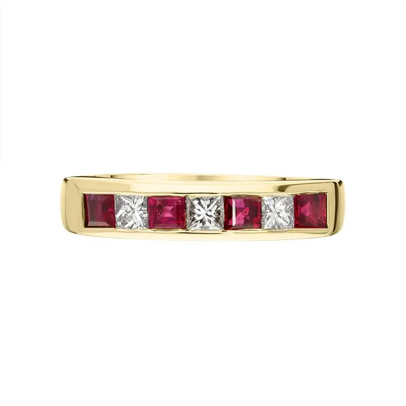 18ct Yellow Gold Ruby Diamond Princess Cut Half Eternity Ring D sold by C.W. Sellors product image thumbnail 2