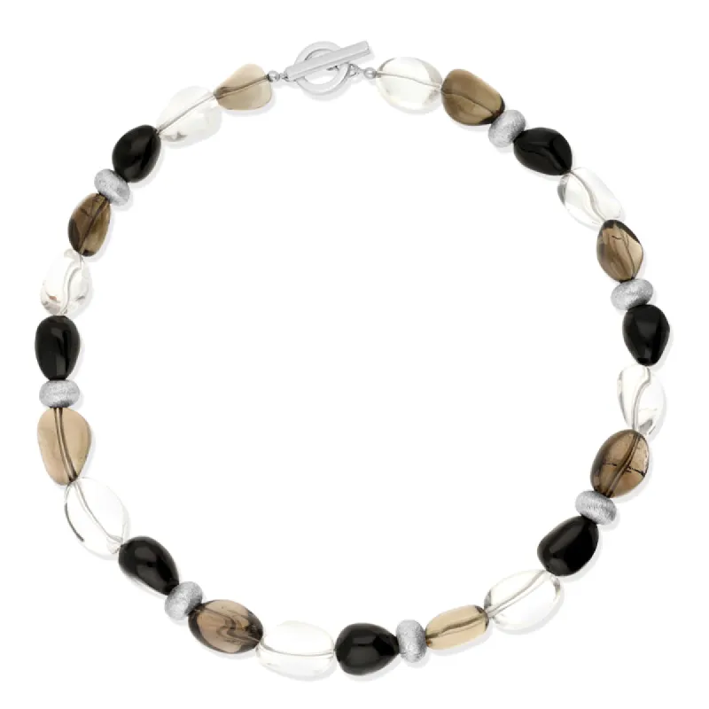 Sterling Silver Whitby Jet Smokey Quartz Bead Necklace D sold by C.W. Sellors