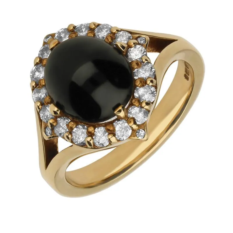 9ct Yellow Gold Whitby Jet 0.50ct Diamond Cluster Ring sold by C.W. Sellors