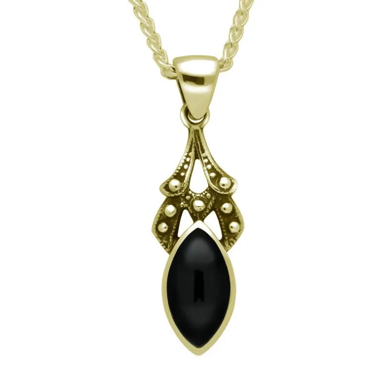 9ct Yellow Gold Whitby Jet Marquise Drop Necklace sold by C.W. Sellors