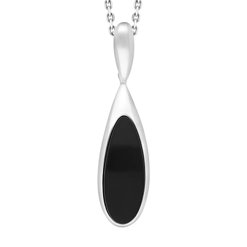 Sterling Silver Whitby Jet Long Curved Pear Necklace sold by C.W. Sellors