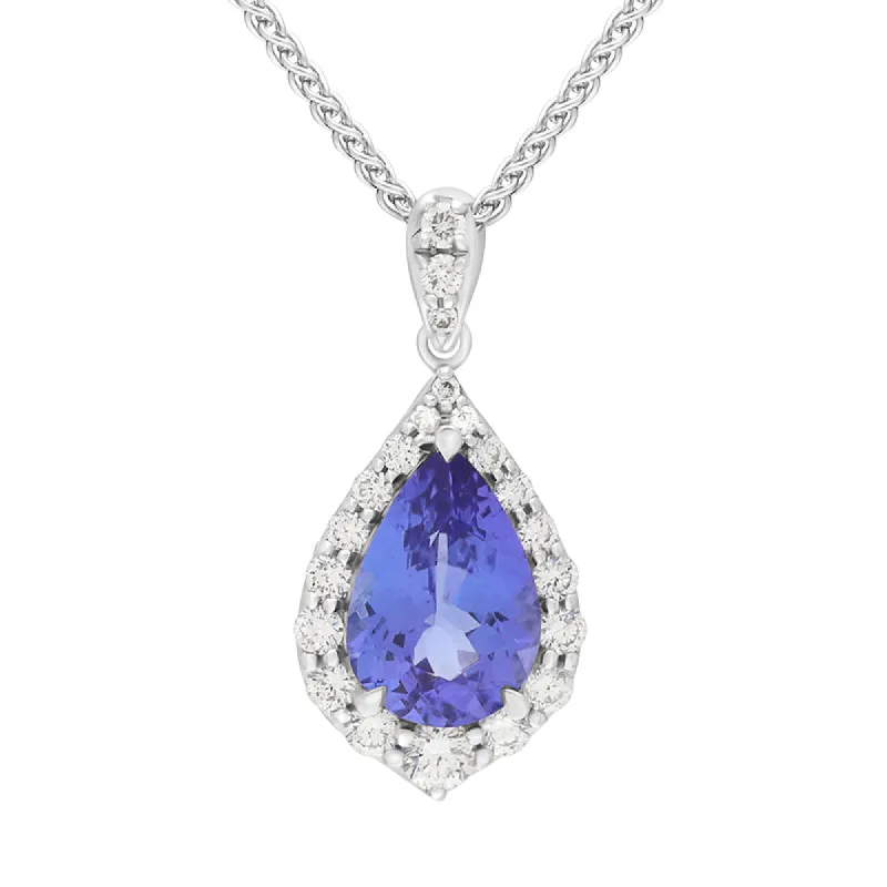 18ct White Gold Tanzanite Diamond Pear Cut Cluster Pendant sold by C.W. Sellors