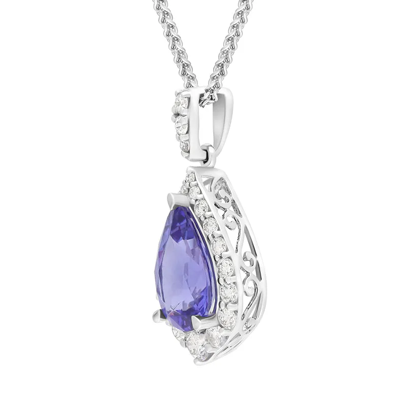 18ct White Gold Tanzanite Diamond Pear Cut Cluster Pendant sold by C.W. Sellors product image thumbnail 2