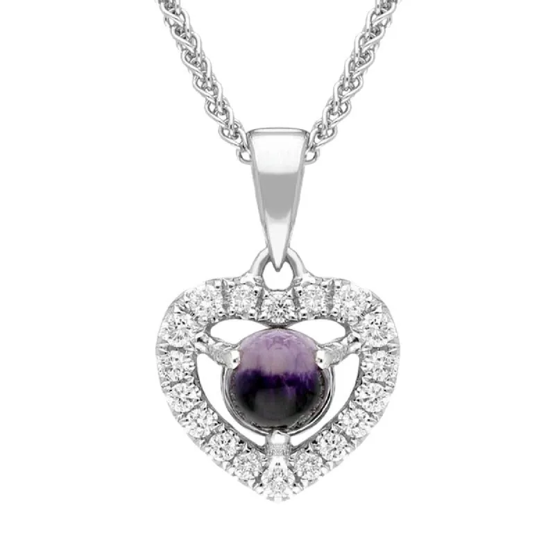 18ct White Gold Blue John 0.16ct Diamond Heart Necklace sold by C.W. Sellors