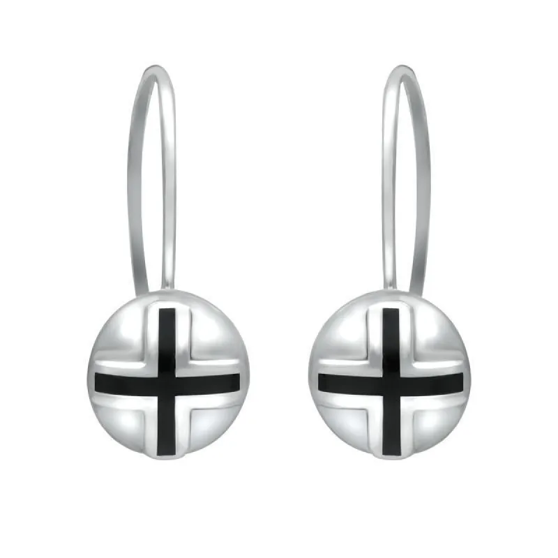 Sterling Silver Whitby Jet Cross Sphere Hook Earrings sold by C.W. Sellors