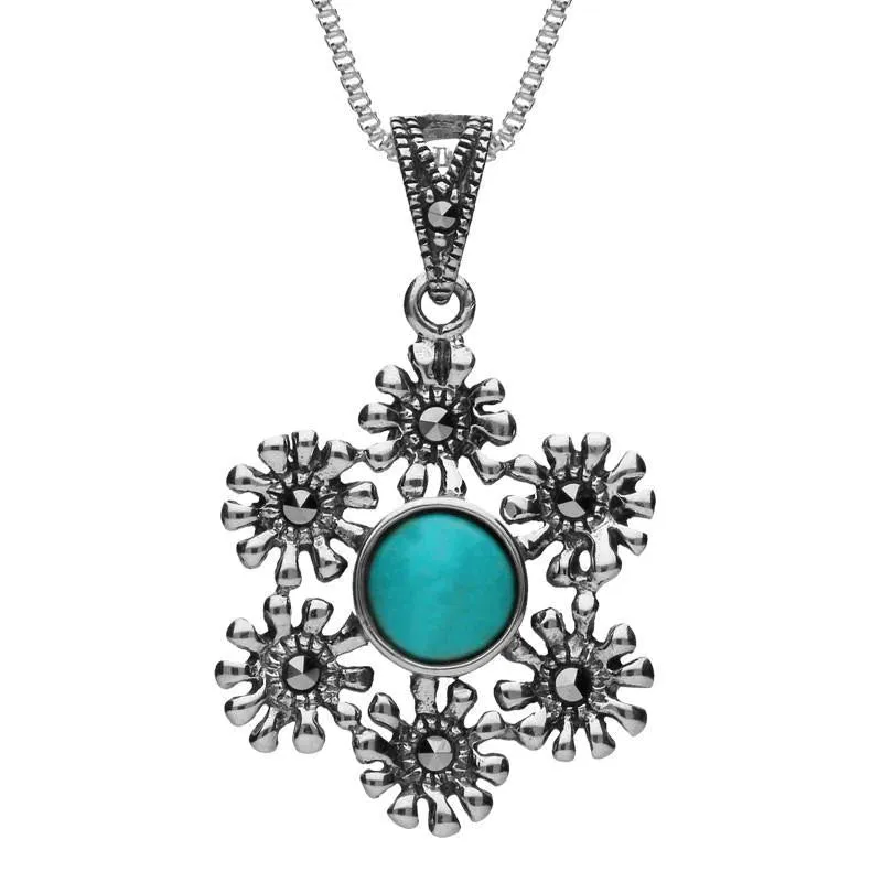 Sterling Silver Turquoise Marcasite Flower Petal Necklace sold by C.W. Sellors