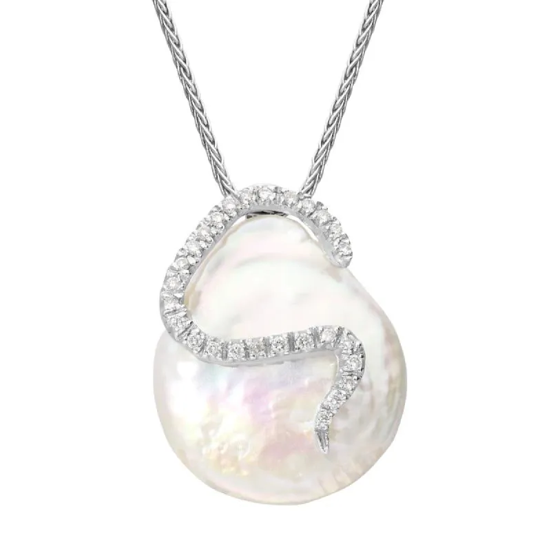 18ct White Gold White Akoya Pearl Diamond Curved Necklace sold by C.W. Sellors