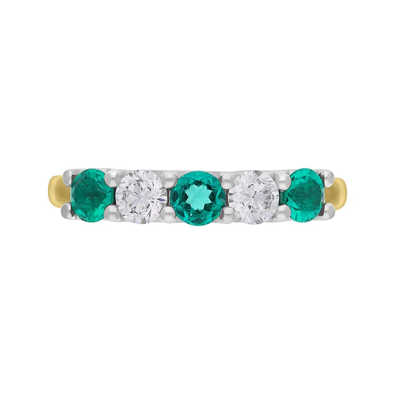 18ct Yellow Gold Platinum Emerald Diamond Five Stone Half Eternity Ring sold by C.W. Sellors product image thumbnail 2