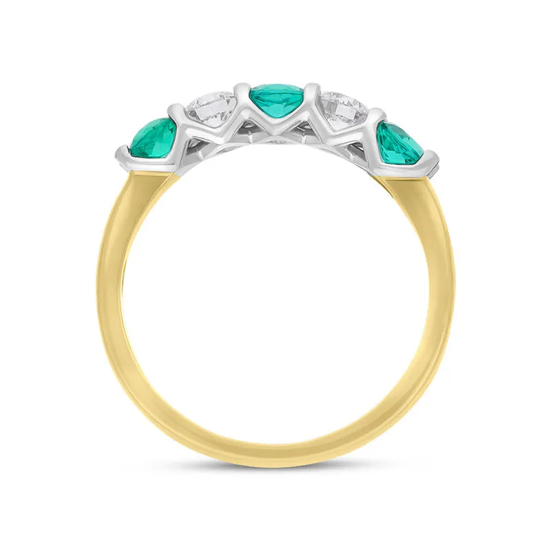 18ct Yellow Gold Platinum Emerald Diamond Five Stone Half Eternity Ring sold by C.W. Sellors product image thumbnail 3