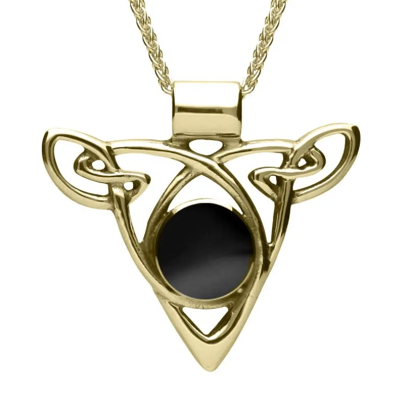 9ct Yellow Gold Whitby Jet Triangle Knot Celtic Necklace sold by C.W. Sellors
