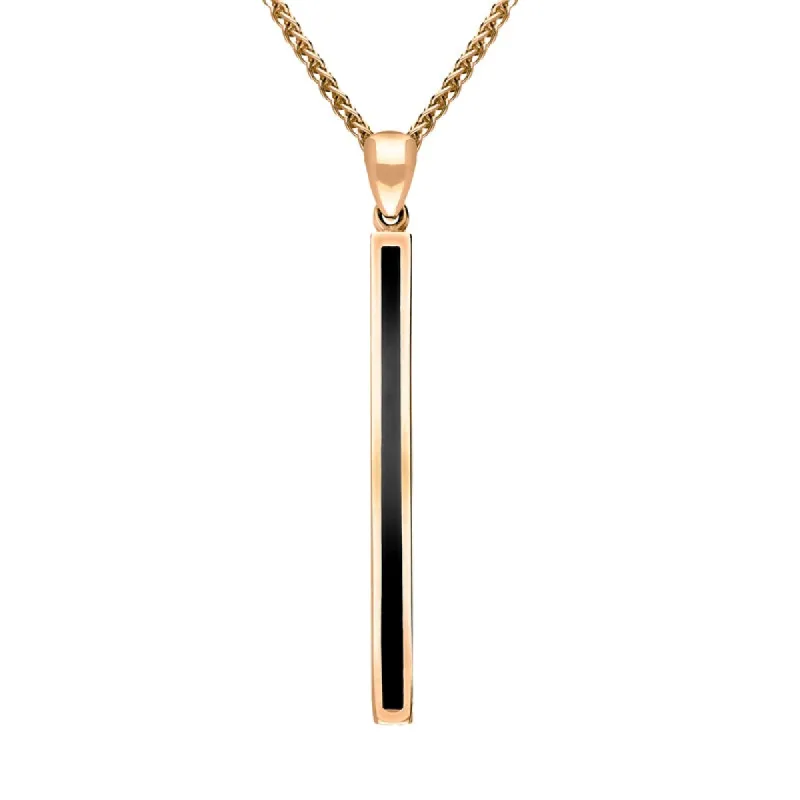9ct Rose Gold Whitby Jet Long Slim Oblong Necklace sold by C.W. Sellors