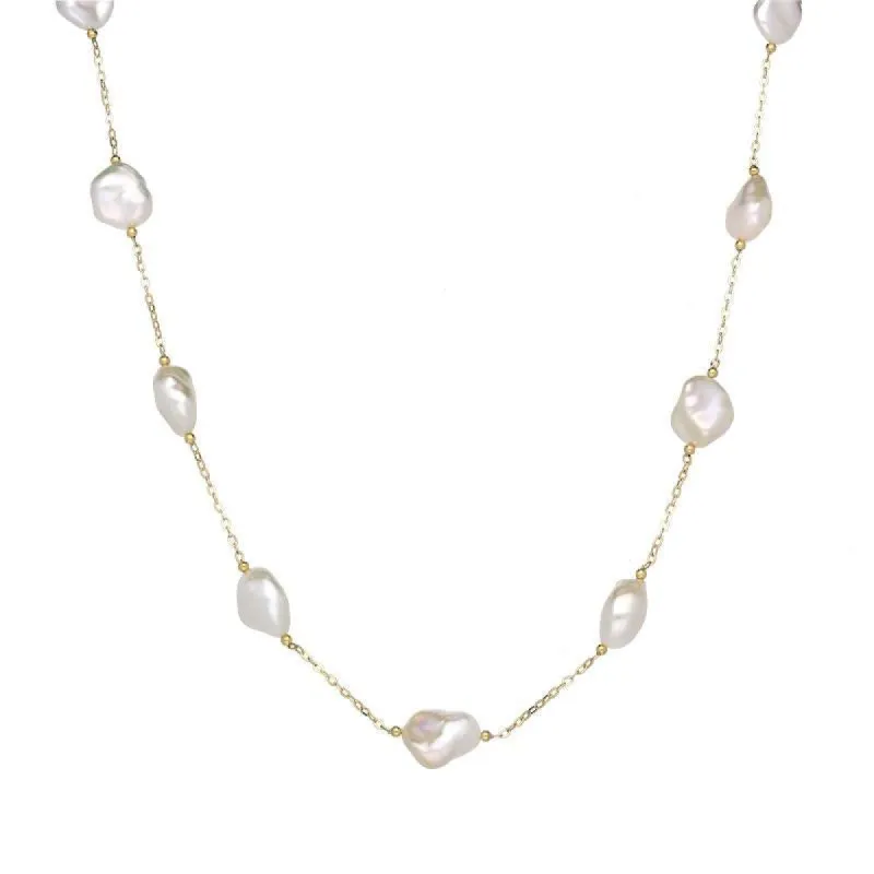 18ct Yellow Gold Eleven Stone White Pearl Cable Chain Necklace sold by C.W. Sellors