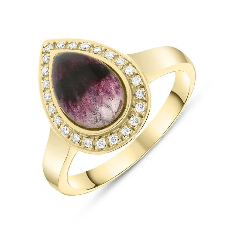 18ct Yellow Gold Blue John 0.13ct Diamond Pear Shaped Ring sold by C.W. Sellors