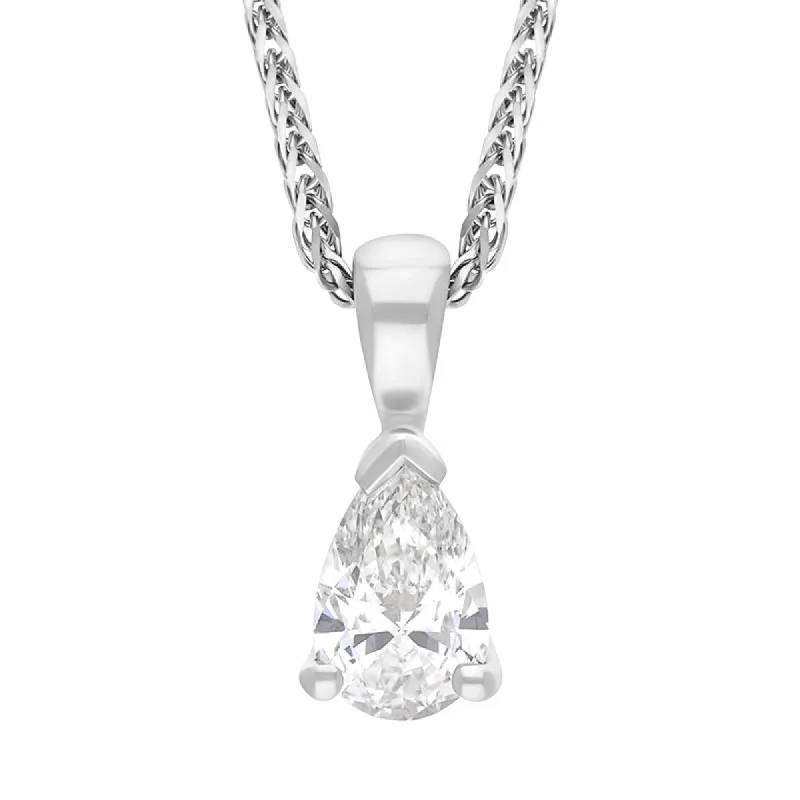 18ct White Gold Diamond GIA Certified Pear Cut Solitaire Pendant D sold by C.W. Sellors