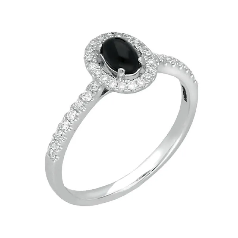 18ct White Gold Whitby Jet 0.24ct Diamond Claw Set Oval Centre Ring sold by C.W. Sellors