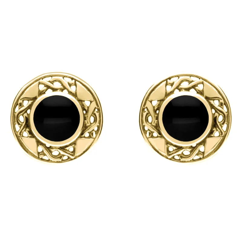 9ct Yellow Gold Whitby Jet Round Celtic Stud Earrings sold by C.W. Sellors