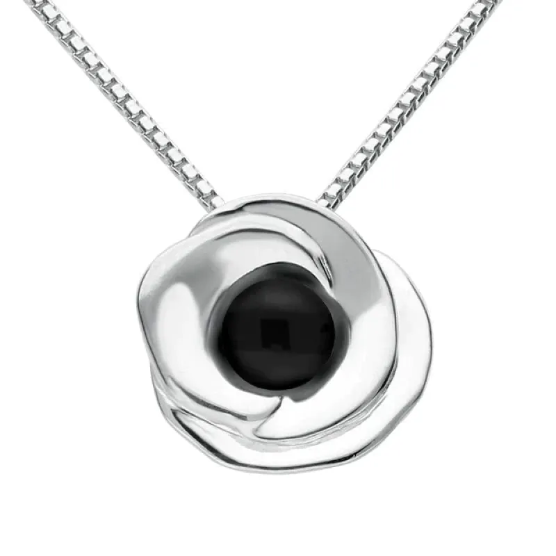 Sterling Silver Whitby Jet Stone Rose Necklace sold by C.W. Sellors