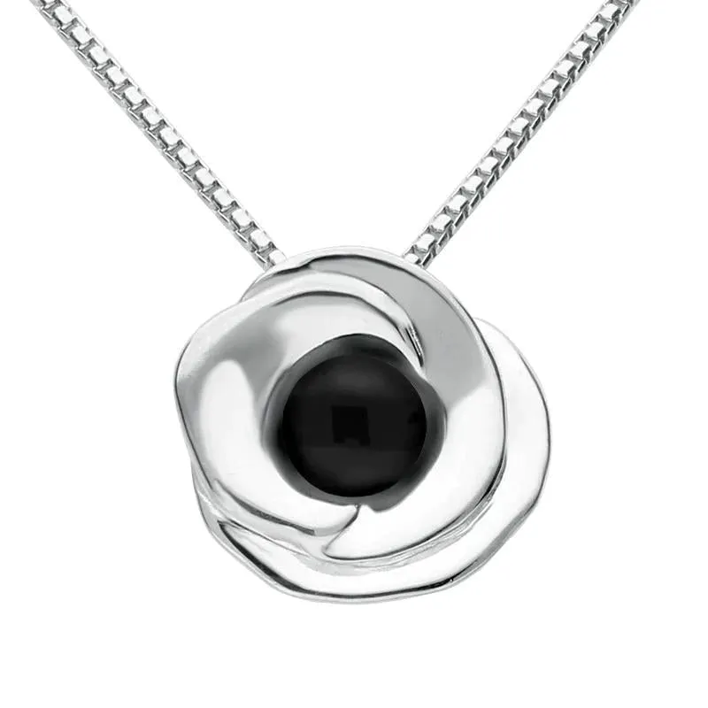 Sterling Silver Whitby Jet Stone Rose Necklace sold by C.W. Sellors