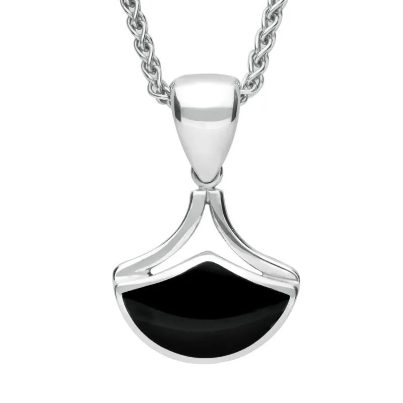Sterling Silver Whitby Jet Fan Shaped Necklace sold by C.W. Sellors