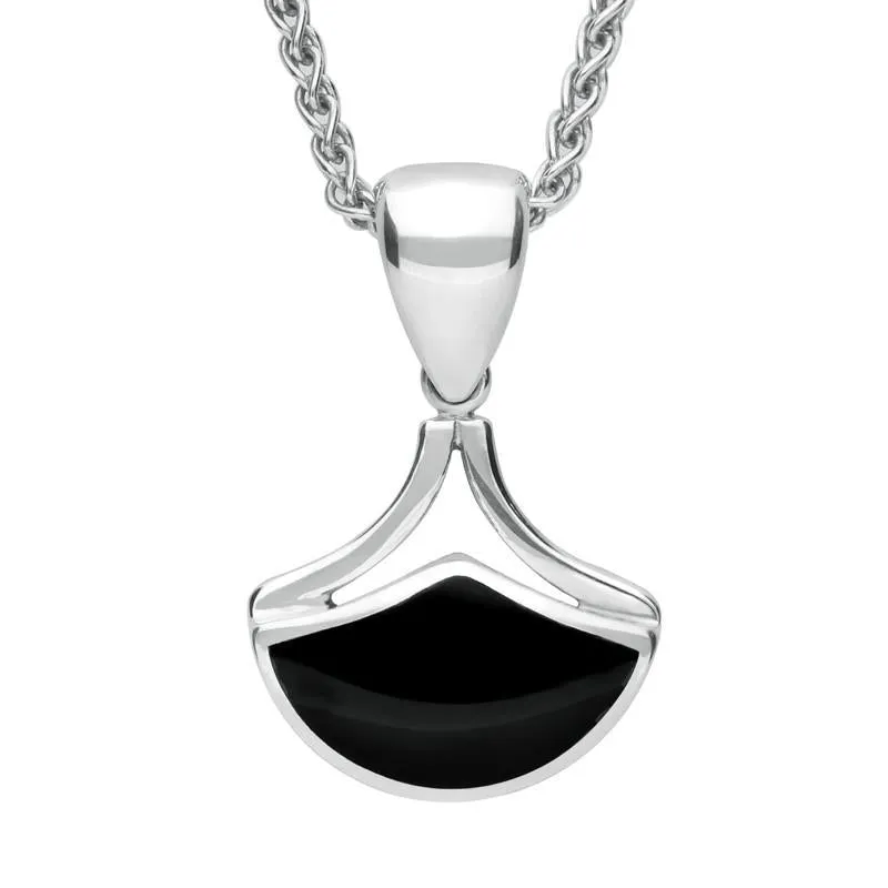 Sterling Silver Whitby Jet Fan Shaped Necklace sold by C.W. Sellors
