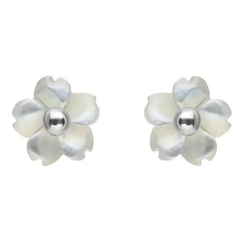 Sterling Silver White Mother of Pearl Tuberose 6mm Gypsophila Stud Earrings sold by C.W. Sellors
