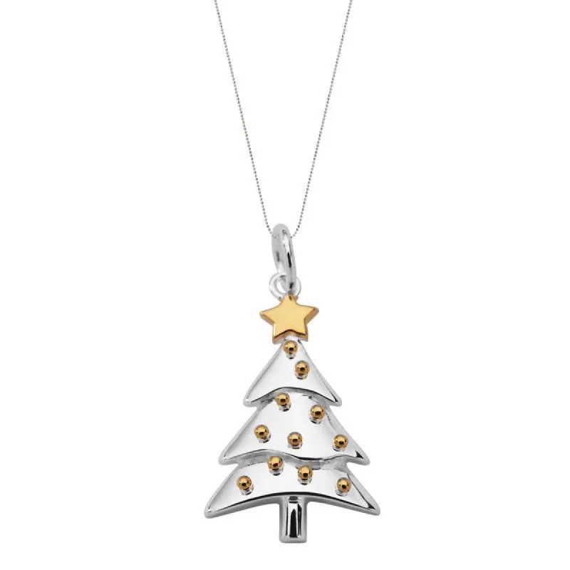 Sterling Silver Large Christmas Tree with Baubles Necklace sold by C.W. Sellors