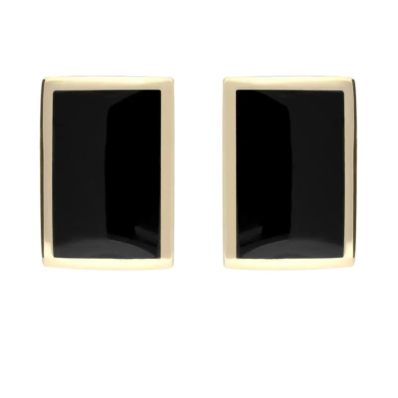 9ct Yellow Gold Whitby Jet Oblong Stud Earrings sold by C.W. Sellors