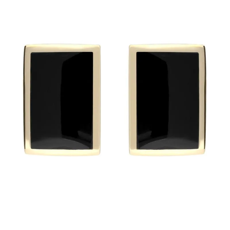 9ct Yellow Gold Whitby Jet Oblong Stud Earrings sold by C.W. Sellors