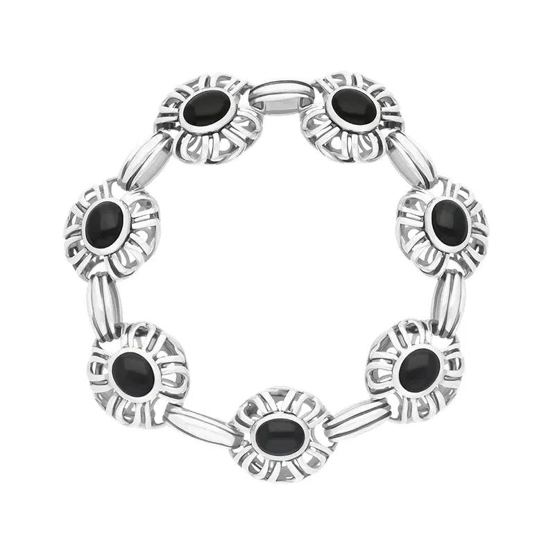 Sterling Silver Whitby Jet Oval Cage Bracelet D sold by C.W. Sellors
