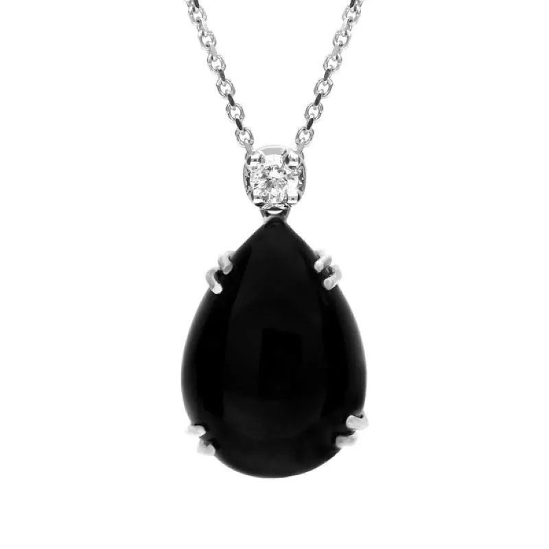 18ct White Gold Whitby Jet 0.07ct Diamond Claw Set Pear Necklace sold by C.W. Sellors