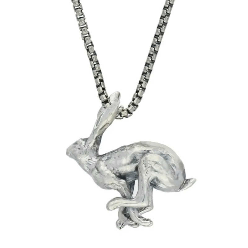 Sterling Silver Large Running Hare Necklace sold by C.W. Sellors