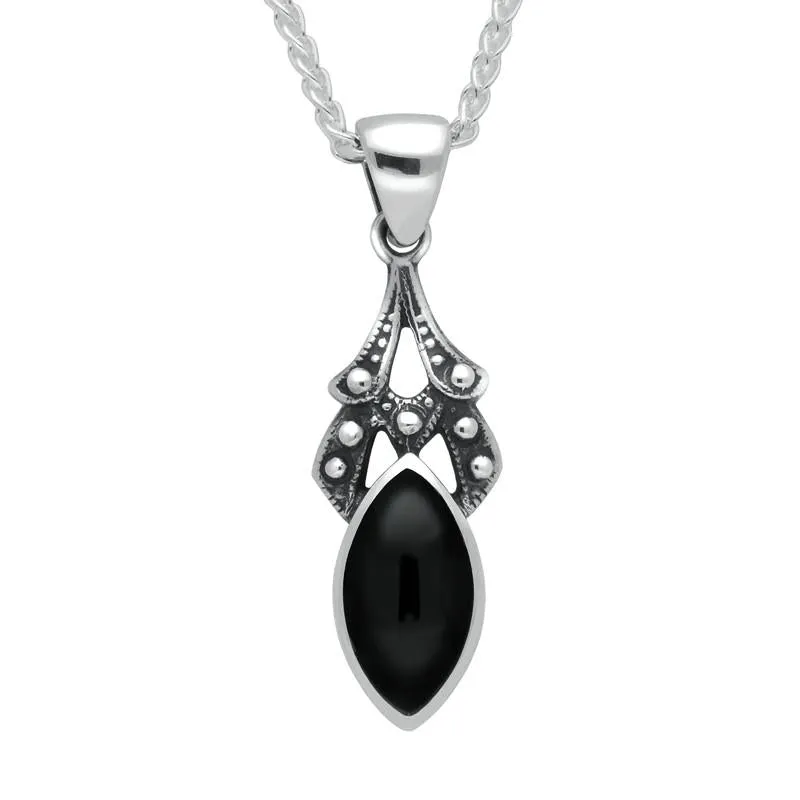 Sterling Silver Whitby Jet Marquise Drop Necklace sold by C.W. Sellors