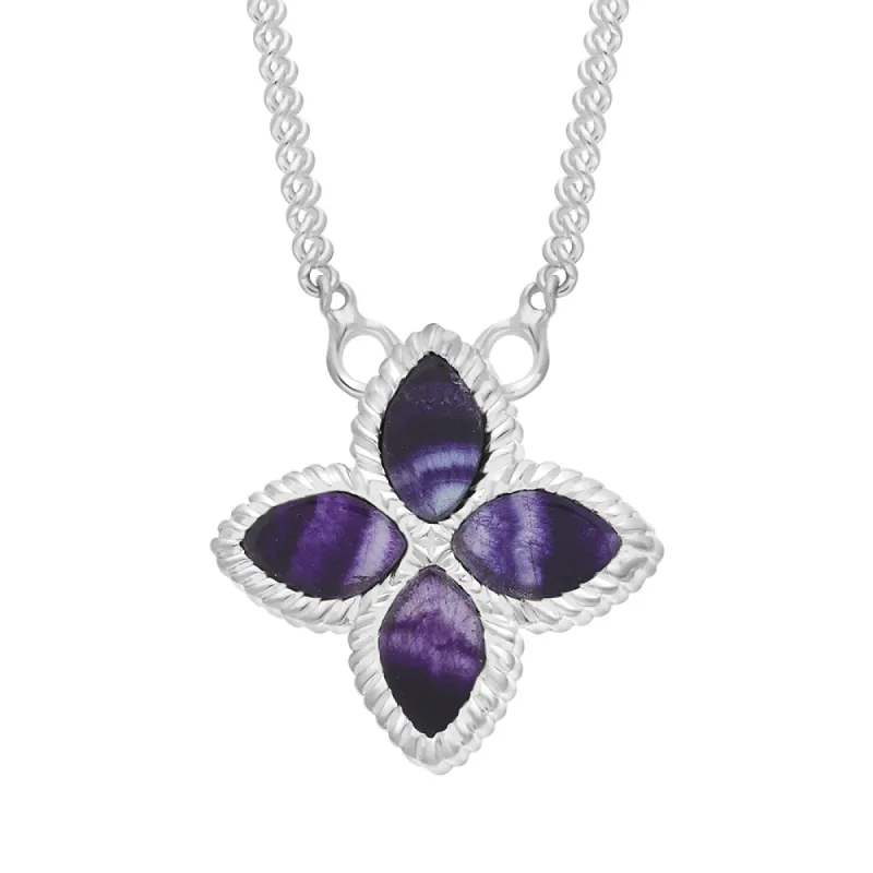 Sterling Silver Blue John Eden Small Marquise Flower Necklace sold by C.W. Sellors