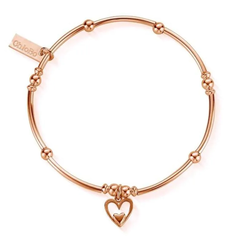 ChloBo Sterling Silver Rose Gold Plated Mini Noodle Ball Heart In Heart Bracelet sold by C.W. Sellors