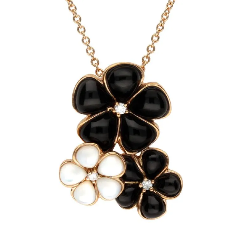 18ct Rose Gold Flower Whitby Jet and Mother Of Pearl Necklace D sold by C.W. Sellors
