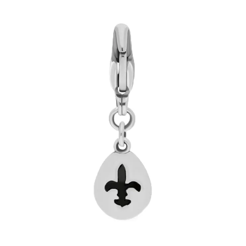 Sterling Silver Whitby Jet Pear Shaped Fleur De Lis Clip Charm sold by C.W. Sellors