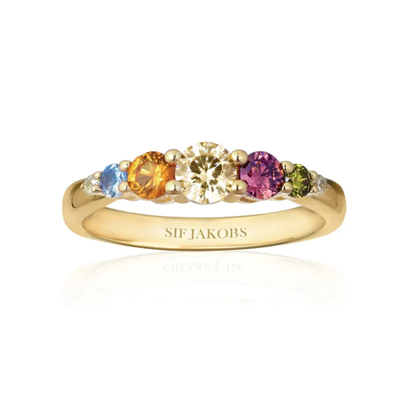 Sif Jakobs Belluno 18ct Gold Plated Sterling Silver Multicolour Zirconia Band Ring sold by C.W. Sellors