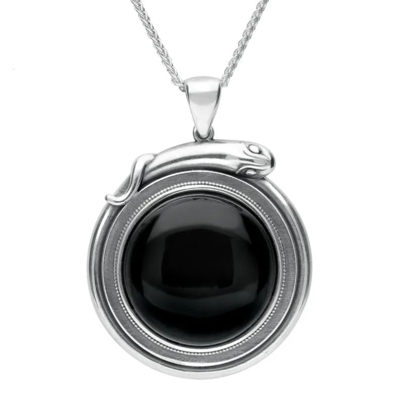 Sterling Silver Whitby Jet Large Round Snake Edge Necklace sold by C.W. Sellors