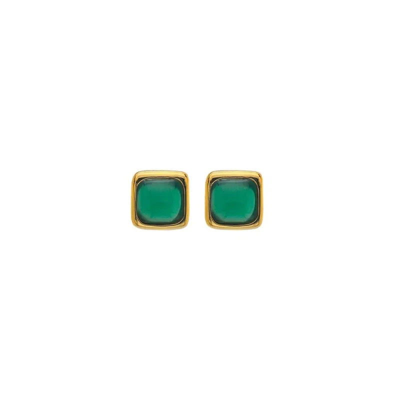Hot Diamonds Gold Plated Sterling Silver Green Agate Square Stud Earrings sold by C.W. Sellors