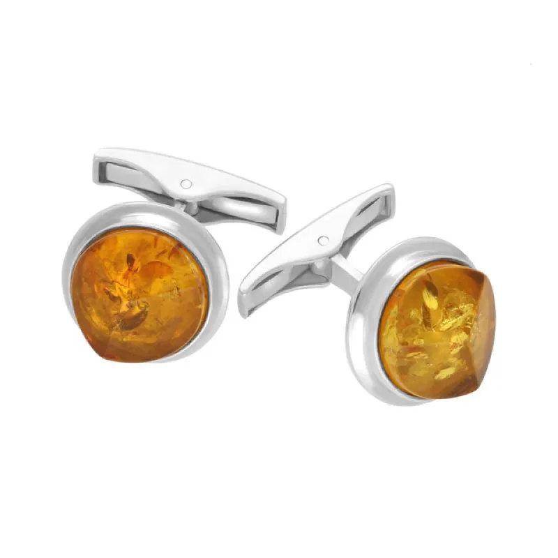 Sterling Silver Amber Round Stone Set Faceted Cufflinks sold by C.W. Sellors