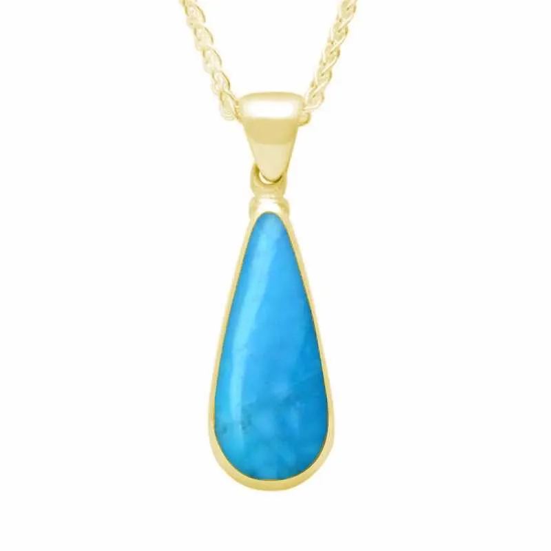 9ct Yellow Gold Turquoise Long Pear Necklace sold by C.W. Sellors