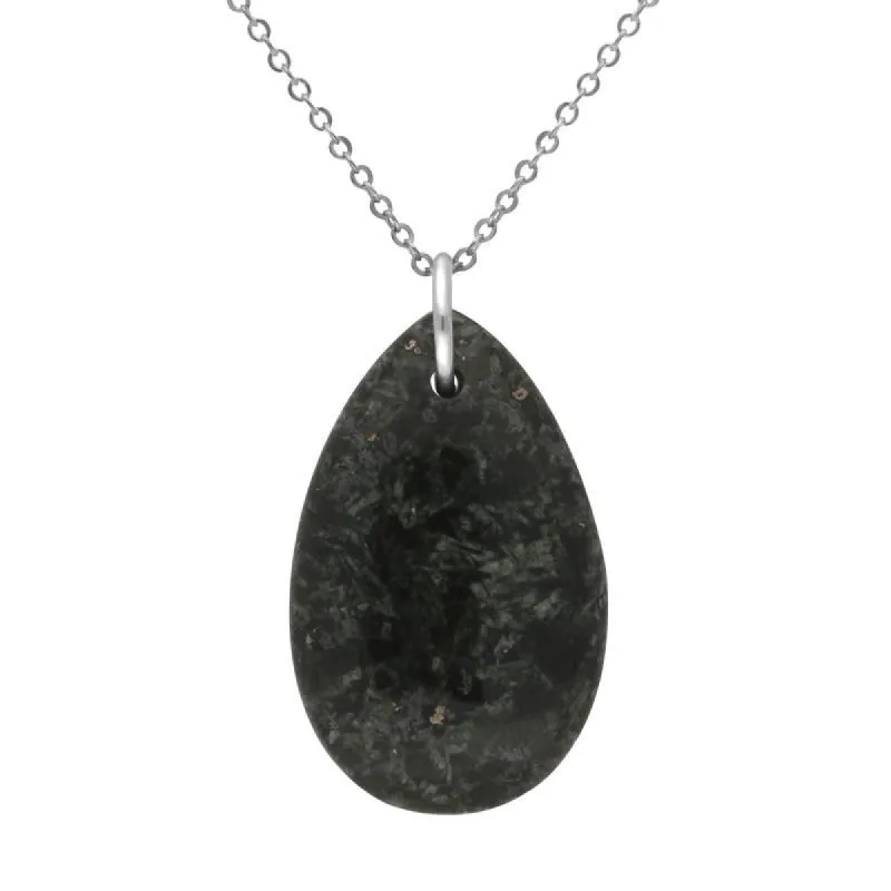 Sterling Silver Preseli Bluestone Pear Shaped Carved Necklace sold by C.W. Sellors