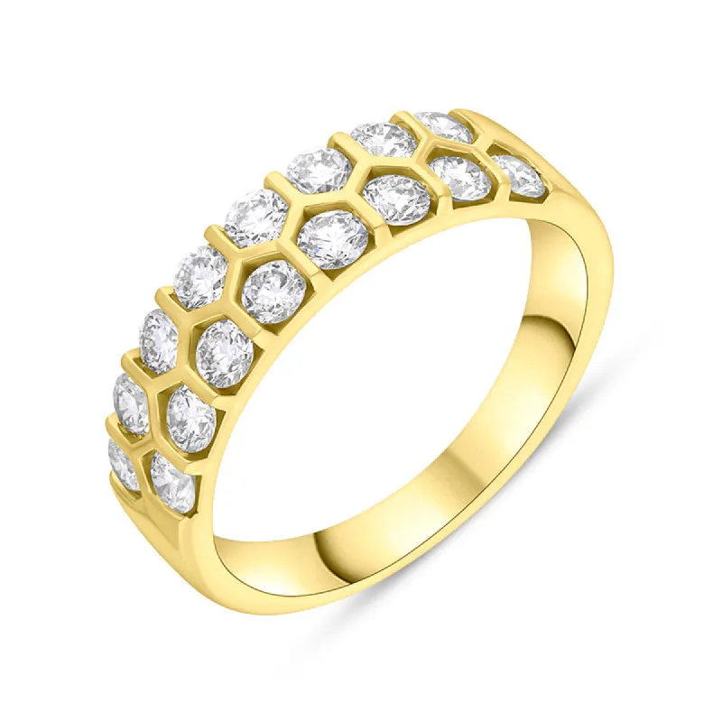 18ct Yellow Gold 1.00ct Diamond Two Row Half Eternity Ring sold by C.W. Sellors