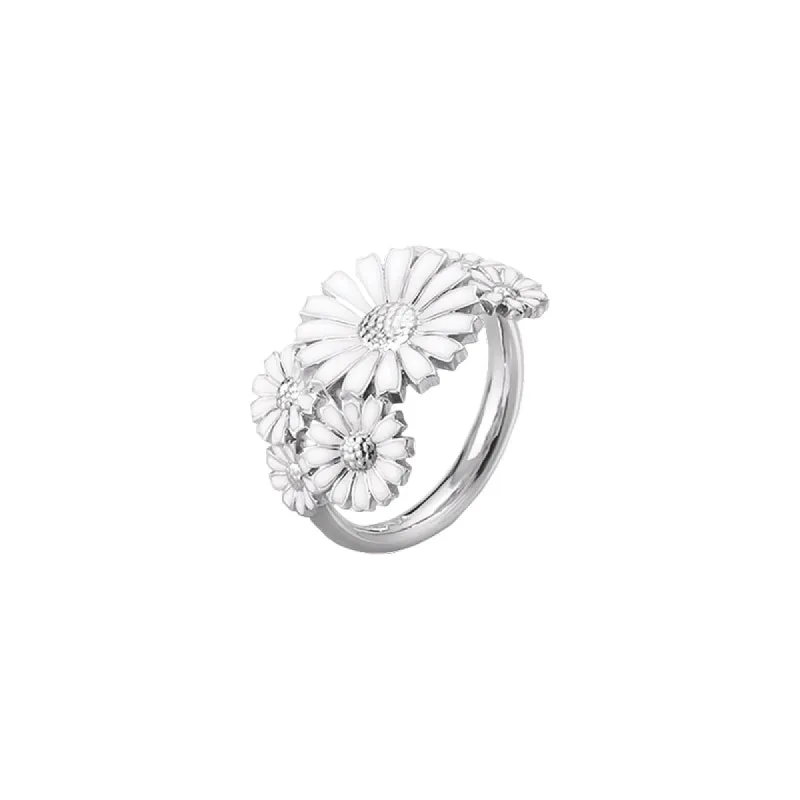 Georg Jensen Daisy Sterling Silver White Enamel Layered Ring sold by C.W. Sellors