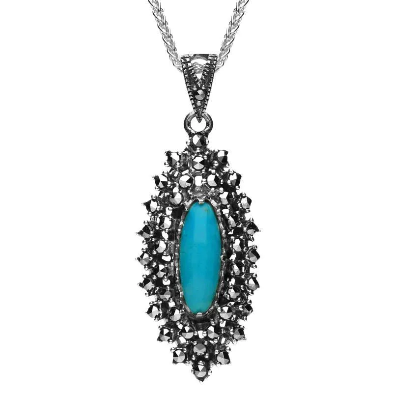 Sterling Silver Turquoise Marcasite Double Row Stone Necklace sold by C.W. Sellors