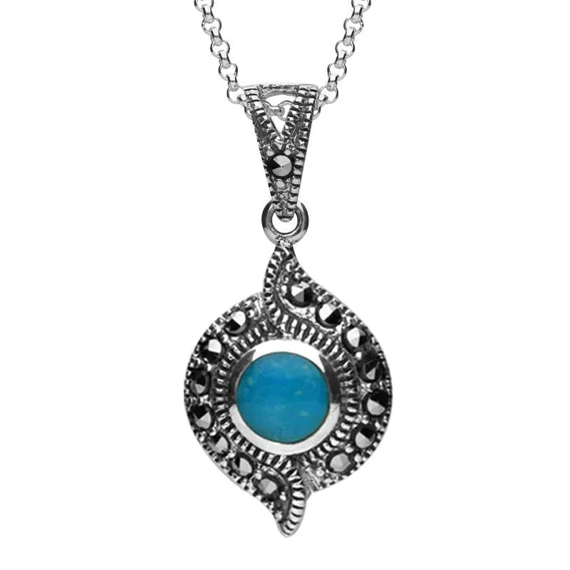 Sterling Silver Turquoise Marcasite Twisted Round Necklace sold by C.W. Sellors