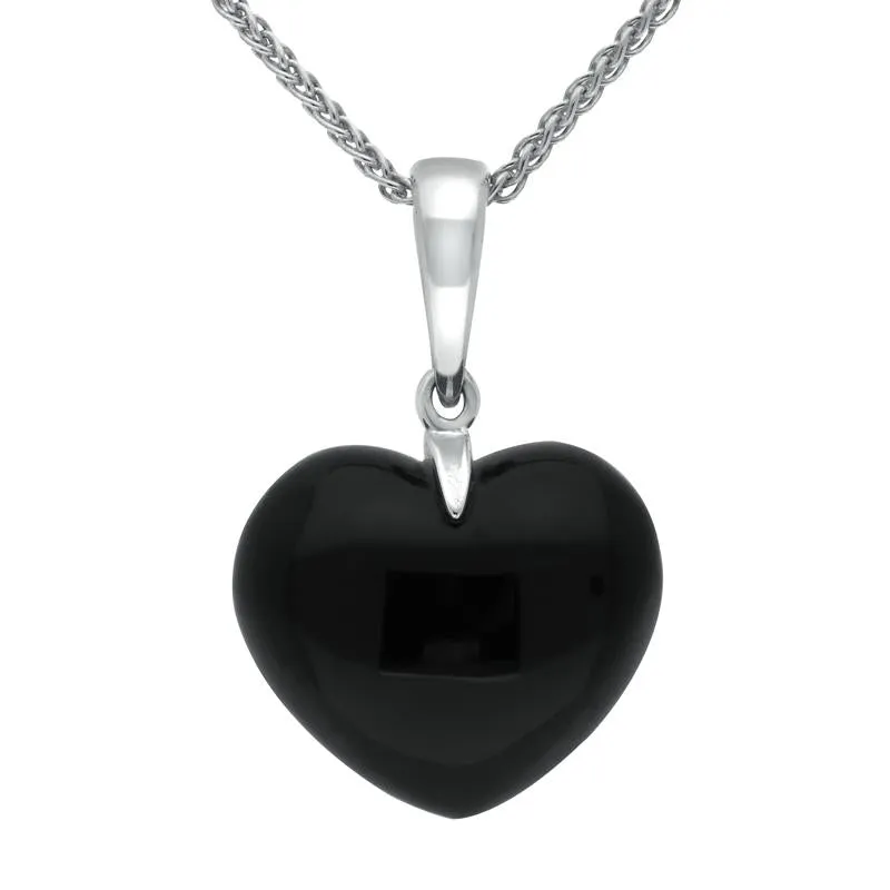 Sterling Silver Whitby Jet Carved Heart Necklace sold by C.W. Sellors